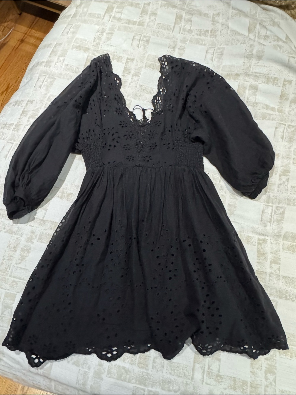 Free People Black Eyelet V-Neck Women's Dress Medium